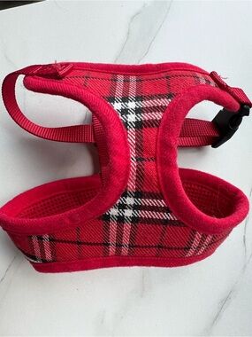 Red Plaid Padded Pet Harness and Leash Size S